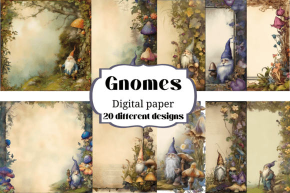 Enchanting Forest Gnomes Digital Paper for Creative Projects