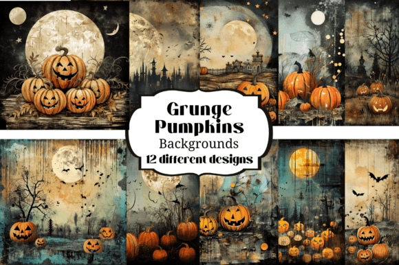 Rustic Textures: Grunge Pumpkin Collage Style Backgrounds