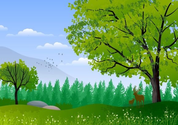 Serene Landscapes: 2 Illustrated Backgrounds for Your Projects