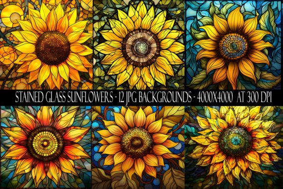 Stained Glass Sunflower Backgrounds for Vibrant Projects