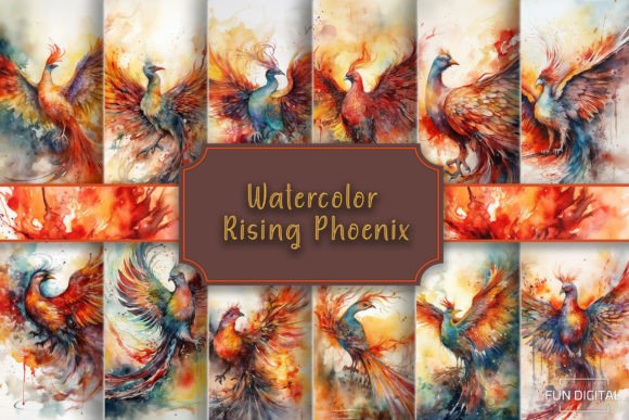 Unleash Mythical Energy with Watercolor Rising Phoenix Backgrounds